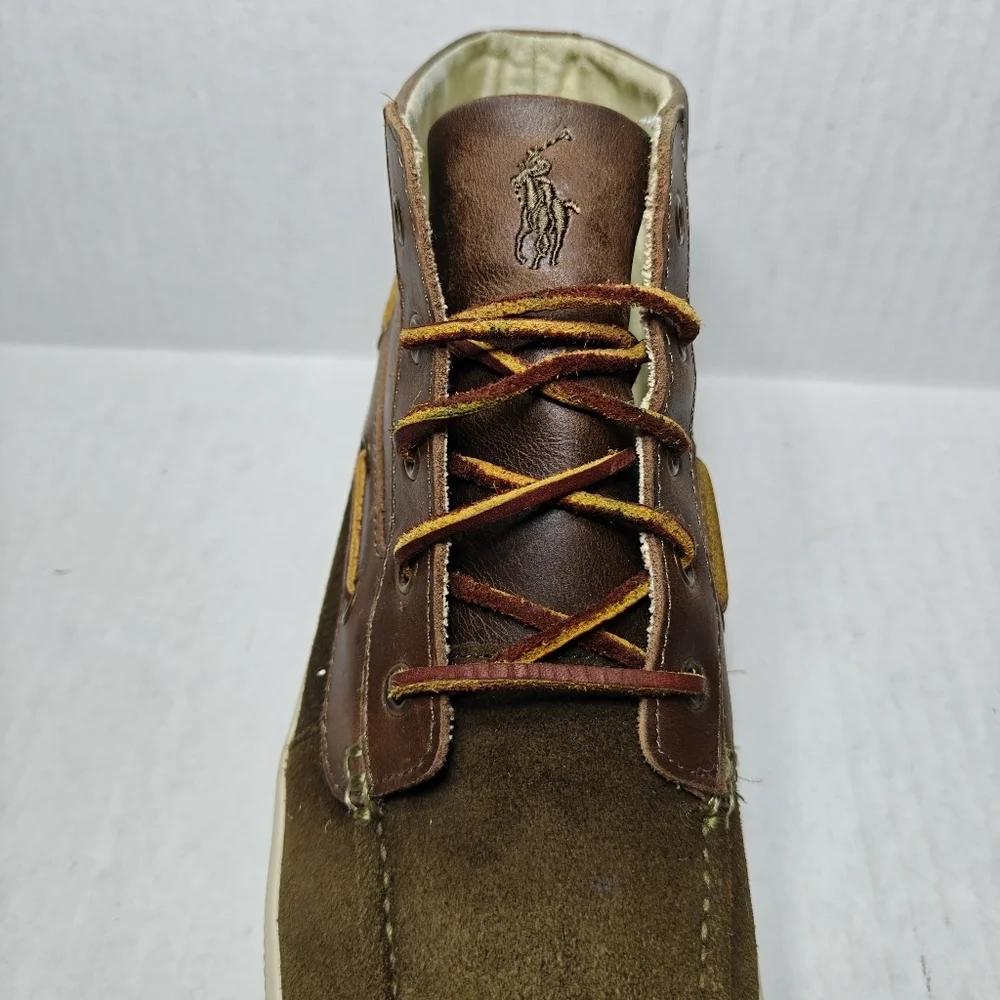 Polo Ralph Lauren Delmont Leather Boat Olive Brown Boots Shoes Men's Size 10D